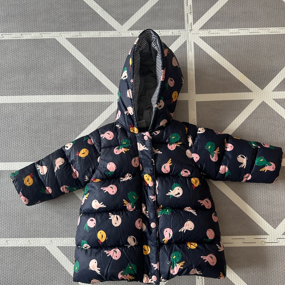 Petit Bateau Navy Puffer Jacket with Playful Prints